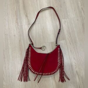 Michael Kors red suede Billy fringe shoulder bag with gold hardware